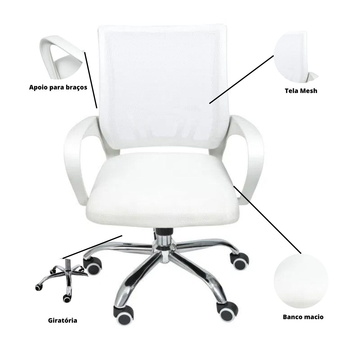 Cadeira de Escritório Begonia Tela Mesh Ergonômica Branco