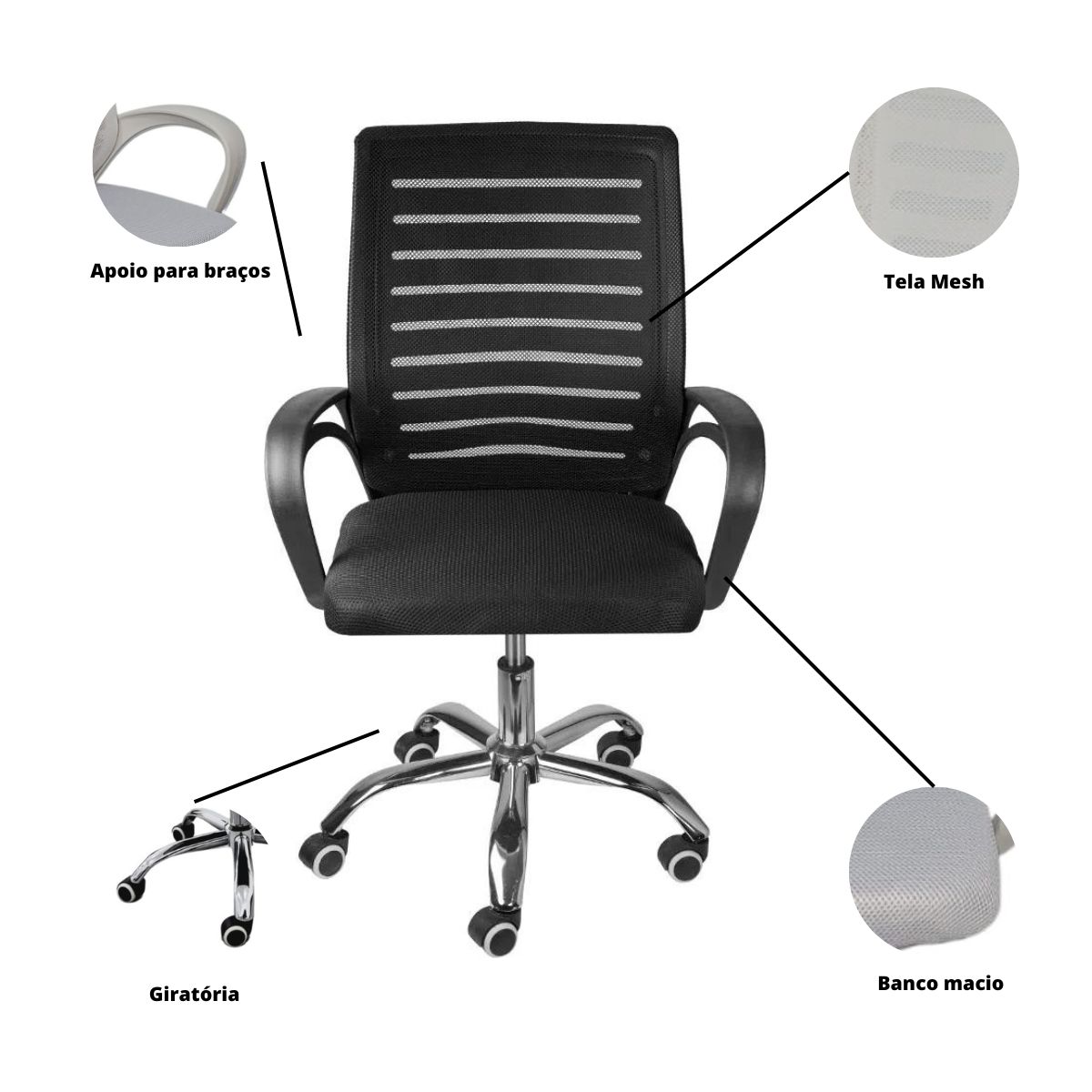 Cadeira de Escritório Secretaria Diretor Roma Ergonômica