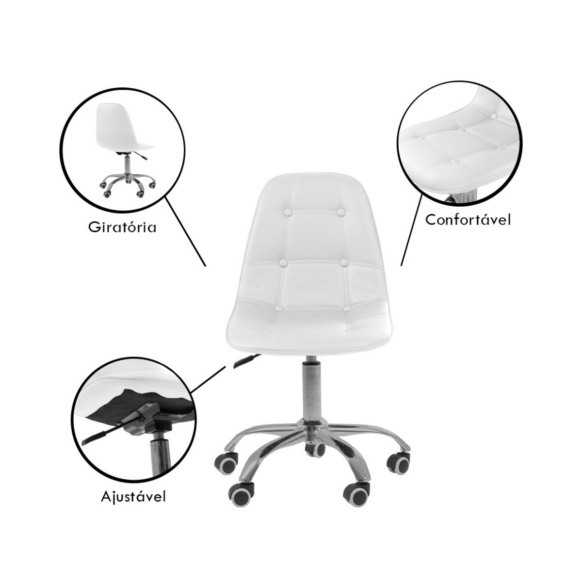 Kit 04 Cadeiras Office Eiffel Botonê Ajustável Base Giratória Branco