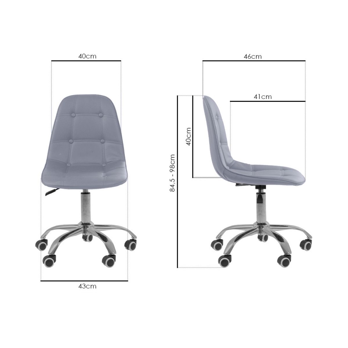 Kit 04 Cadeiras Office Eiffel Botonê Ajustável Base Giratória Cinza