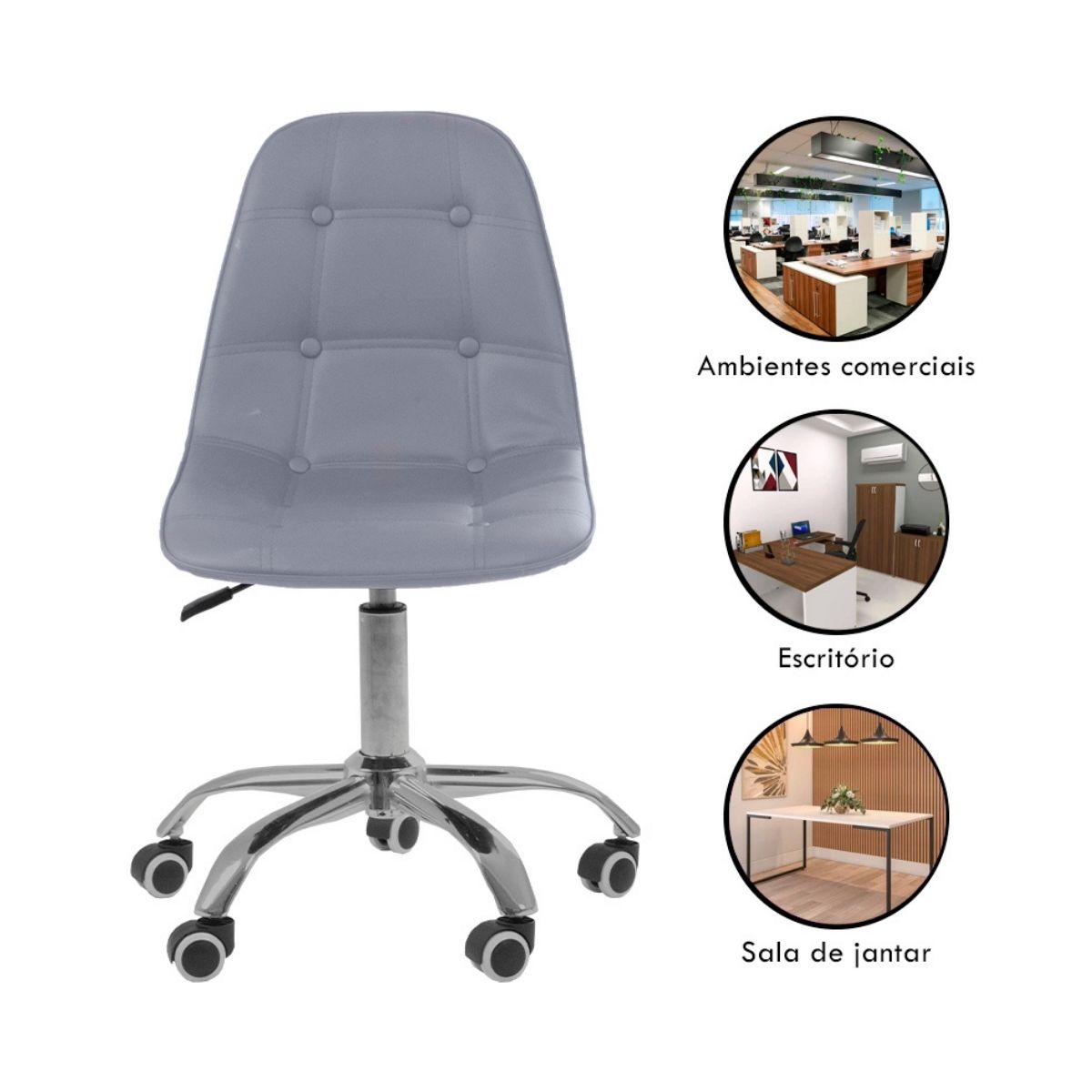 Kit 04 Cadeiras Office Eiffel Botonê Ajustável Base Giratória Cinza