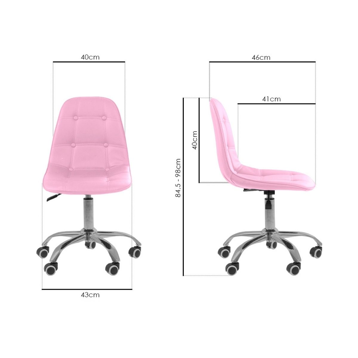 Kit 04 Cadeiras Office Eiffel Botonê Ajustável Base Giratória Rosa