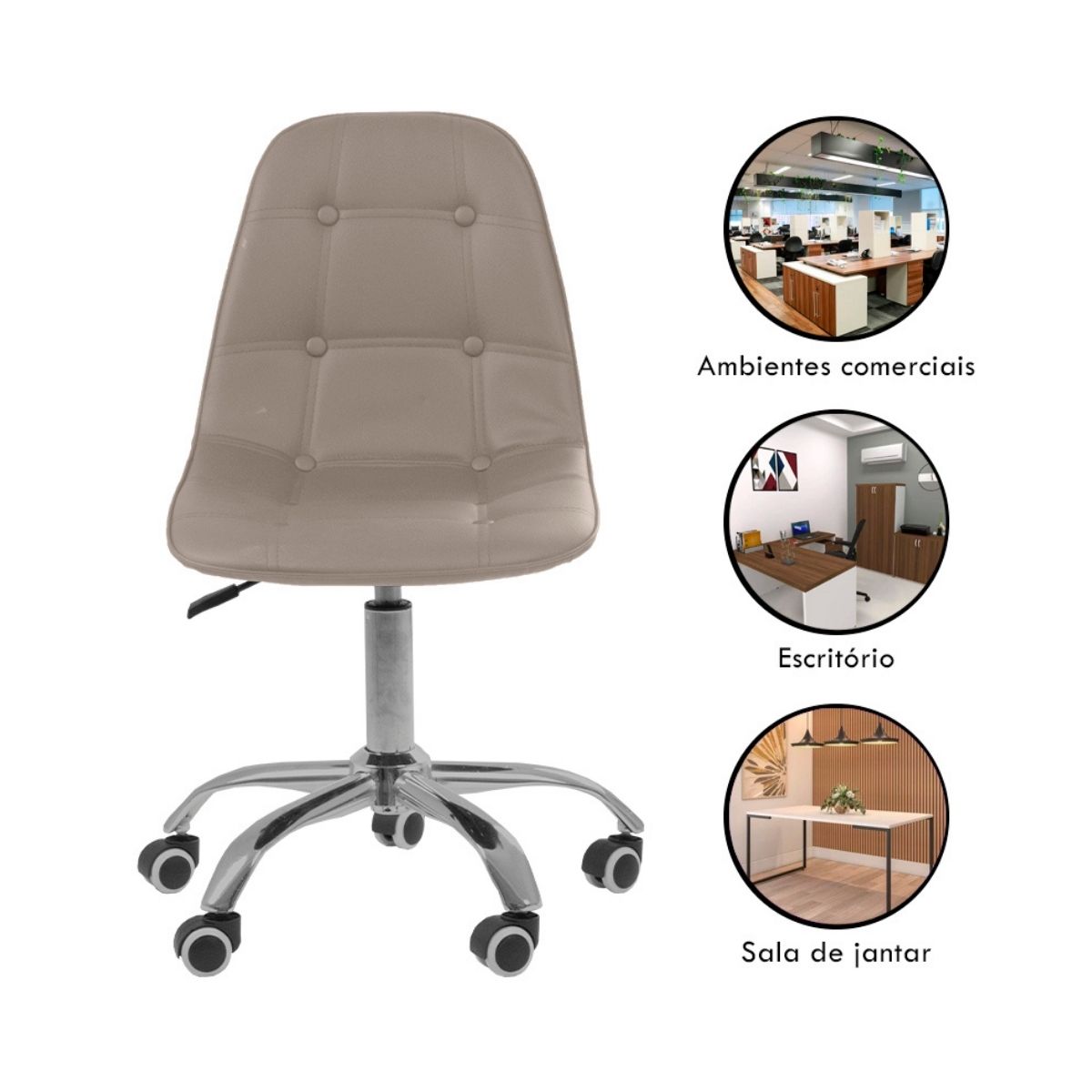 Kit 06 Cadeiras Office Eiffel Botonê Ajustável Base Giratória Bege