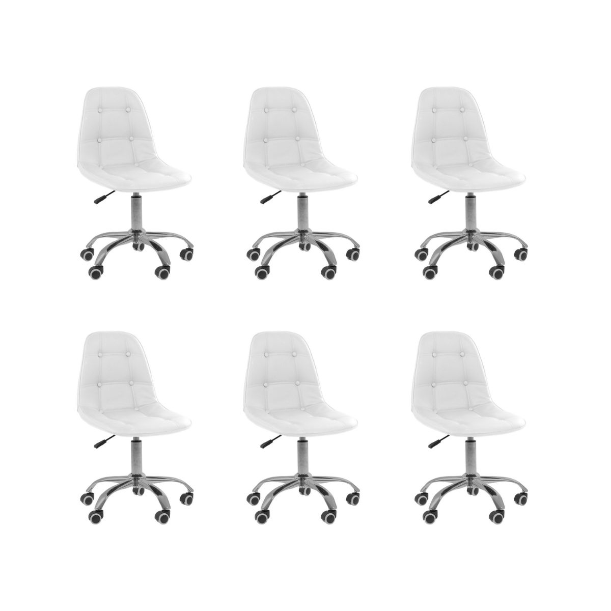 Kit 06 Cadeiras Office Eiffel Botonê Ajustável Base Giratória Branco