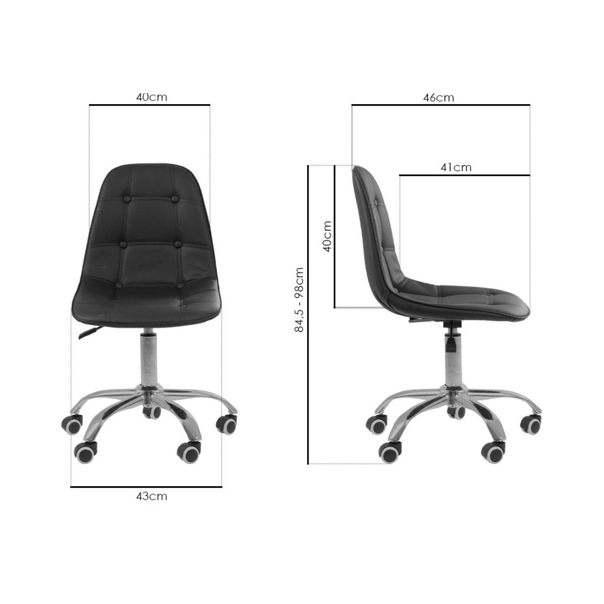 Kit 06 Cadeiras Office Eiffel Botonê Ajustável Base Giratória Preto