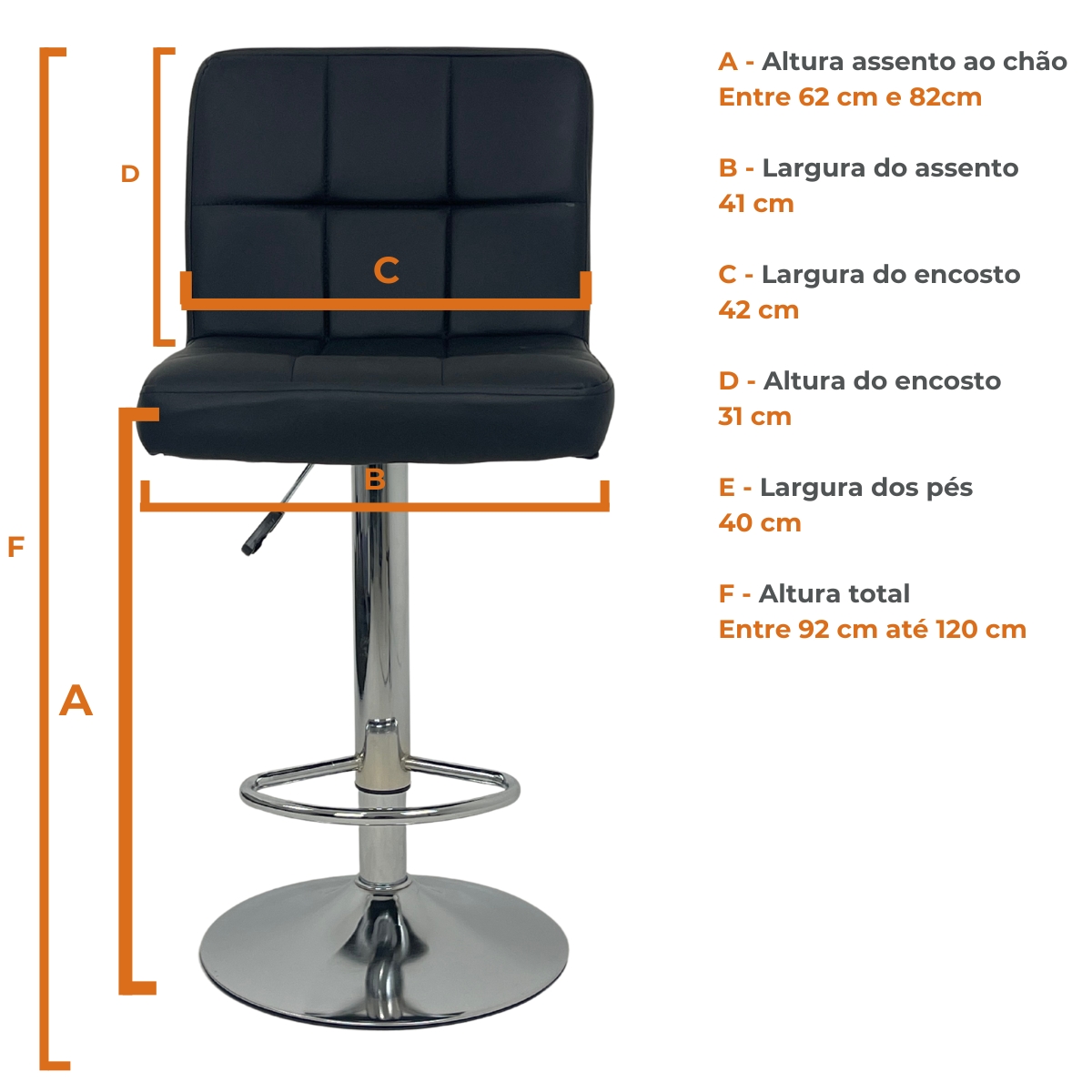 Kit 2 Banquetas Gomos Comfort Estofada Giratória Altura Regulável
