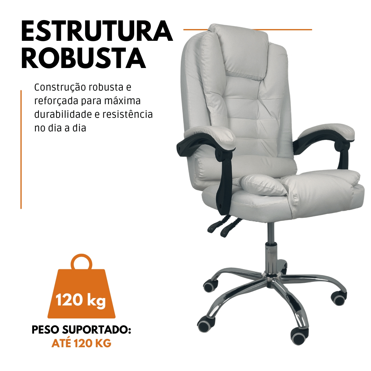 Kit 2 Cadeiras De Escritório Presidente Reclinável Branco
