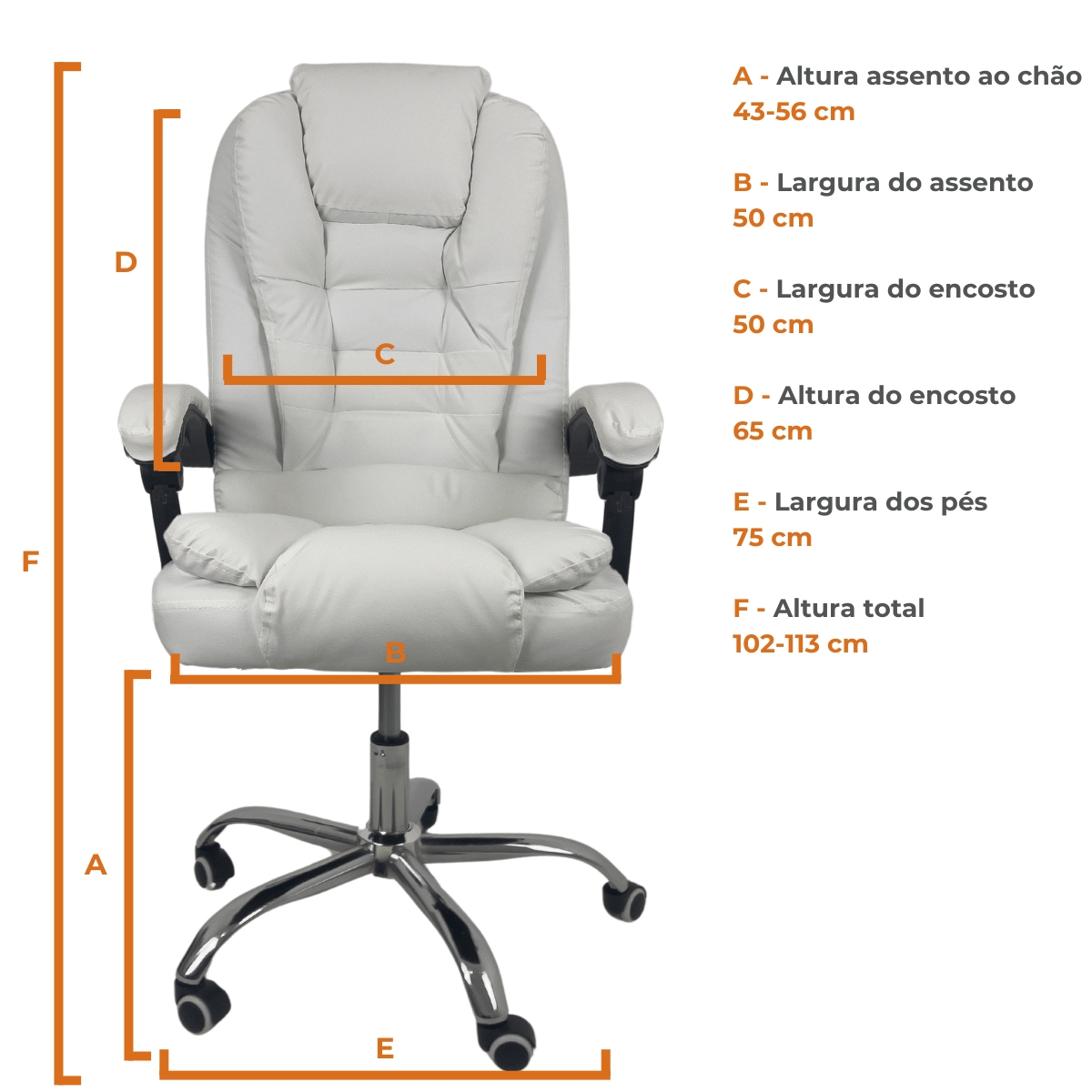 Kit 2 Cadeiras De Escritório Presidente Reclinável Branco