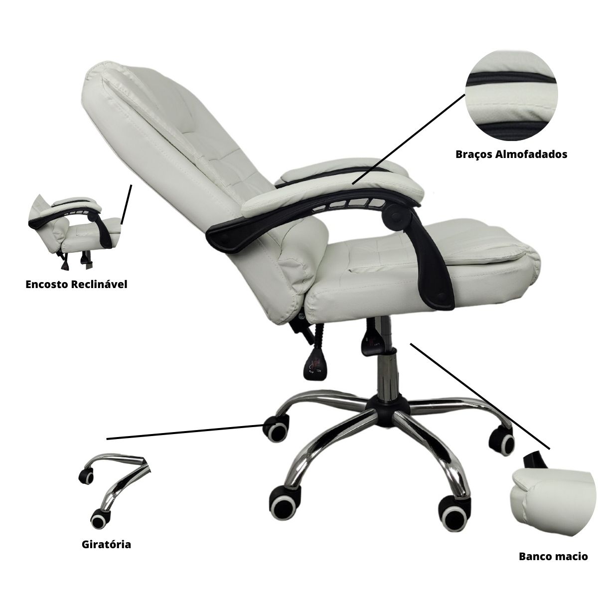 Kit 2 Cadeiras De Escritório Presidente Reclinável Branco