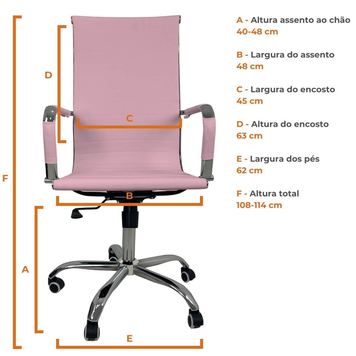 Kit 2 Cadeiras Escritório Giratória Esteirinha Alta Rosa