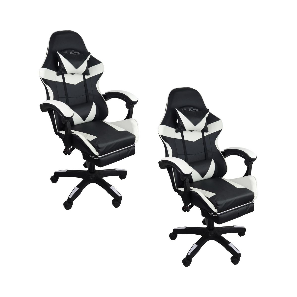 Kit 2 Cadeiras Gamer Stillus Ergonômica com Apoio Para os Pés - Preta / Branca