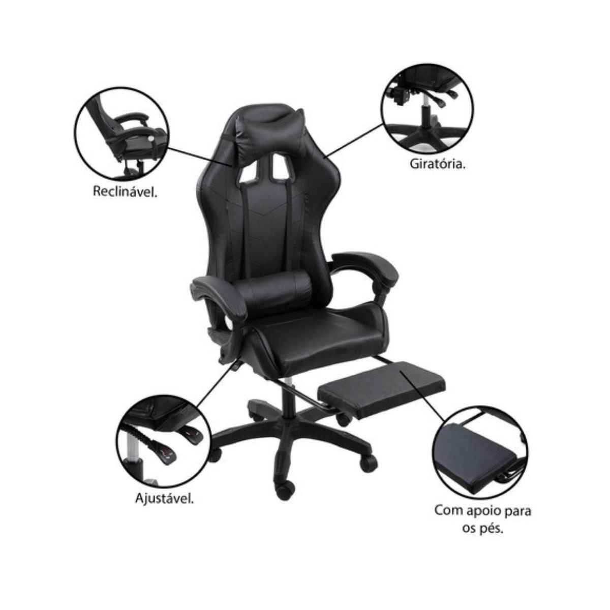 Kit 2 Cadeiras Gamer Stillus Ergonômica com Apoio Para os Pés - Preto