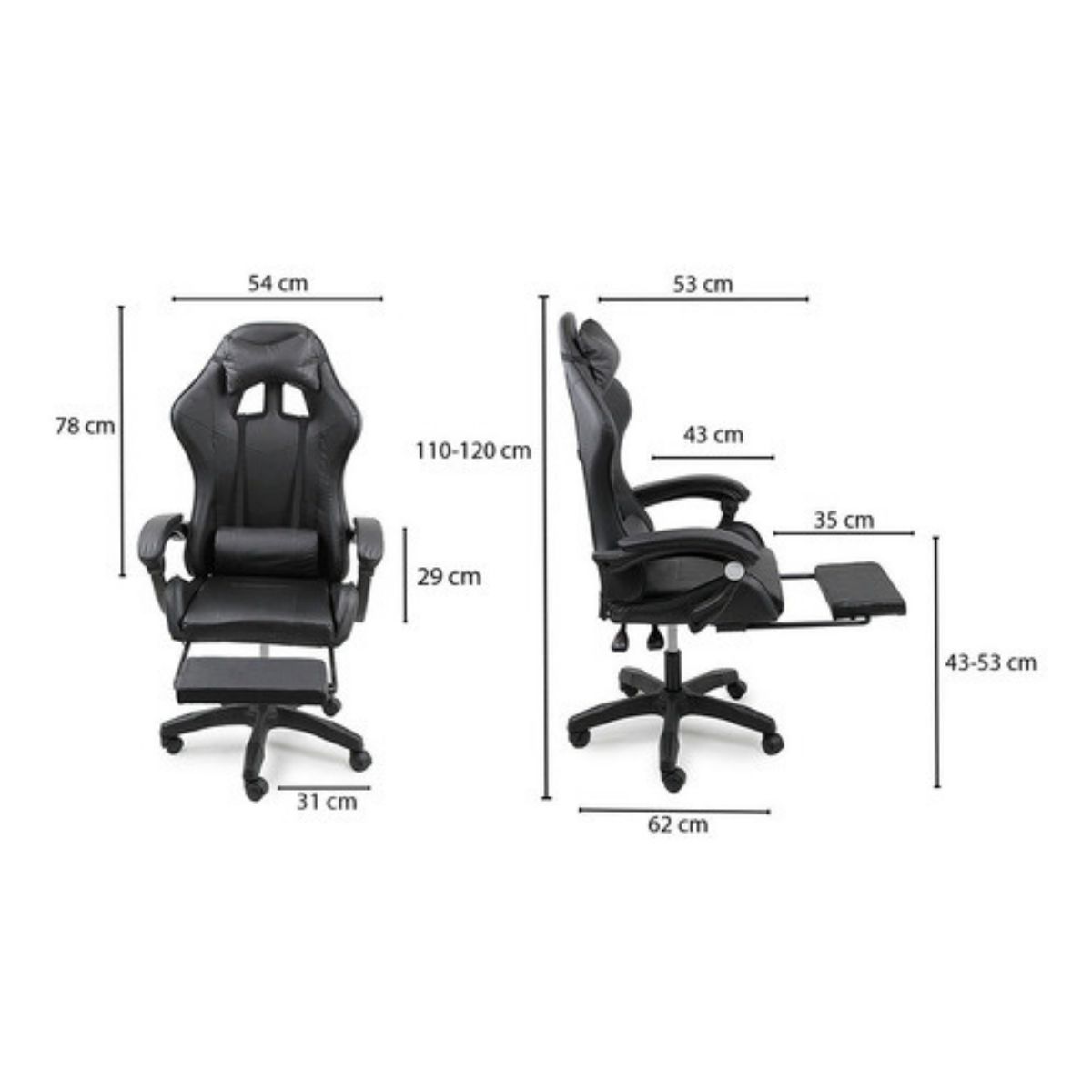 Kit 2 Cadeiras Gamer Stillus Ergonômica com Apoio Para os Pés - Preto