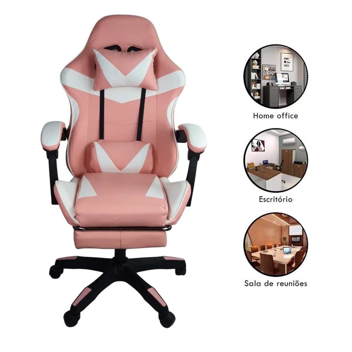 Kit 2 Cadeiras Gamer Stillus Ergonômica com Apoio Para os Pés - Rosa
