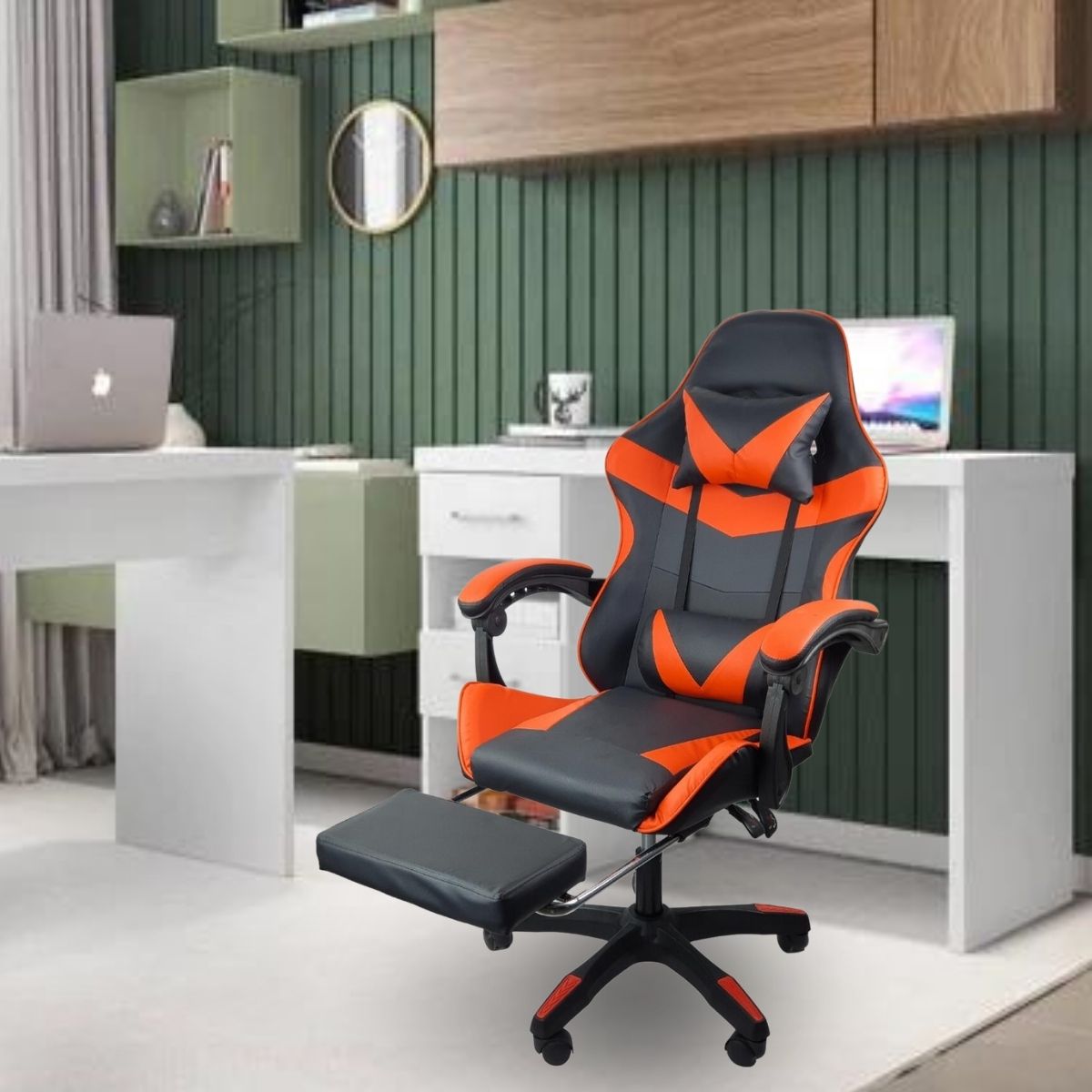 Kit 2 Cadeiras Gamer Stillus Ergonômica com Apoio Para os Pés - Vermelho