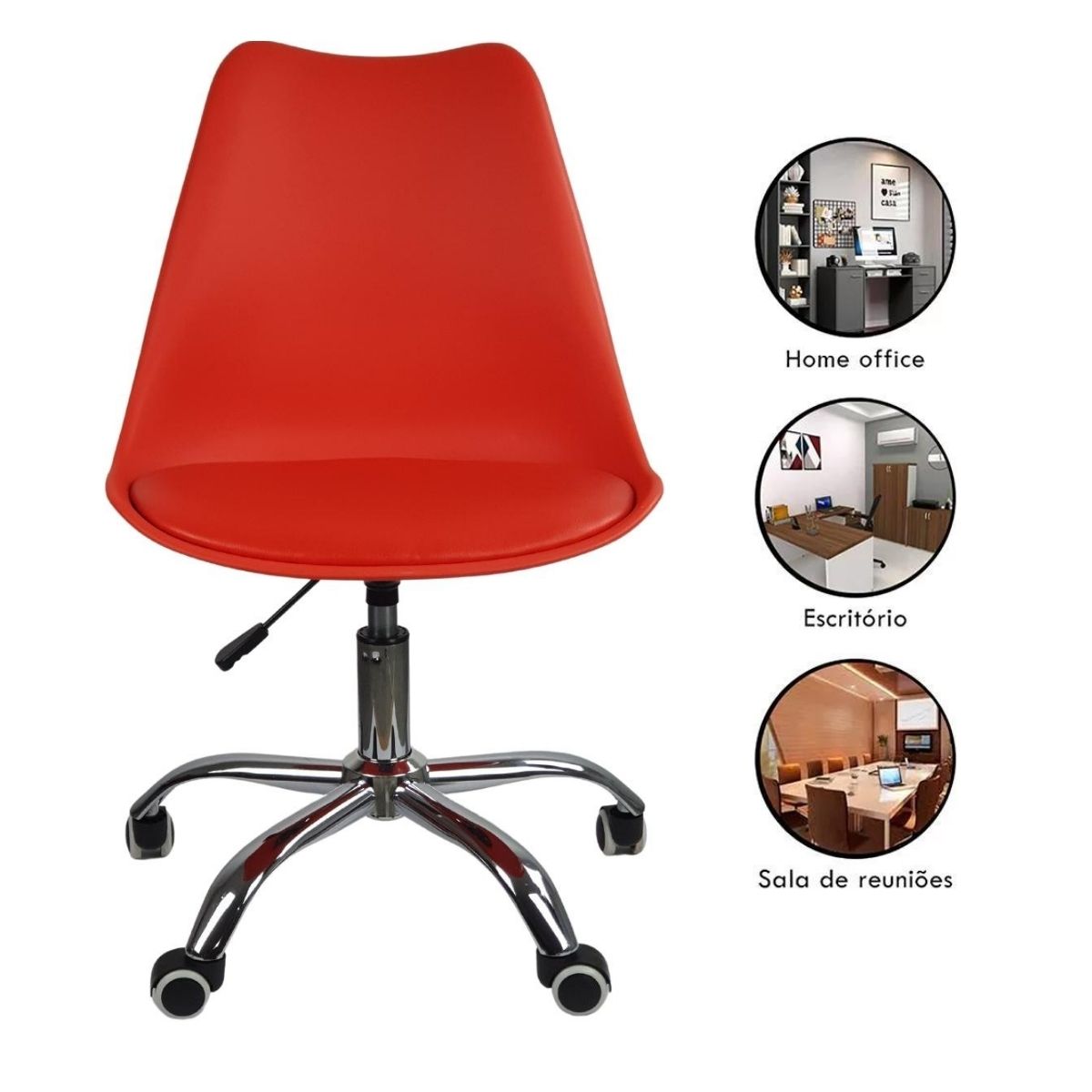 Kit 2 Cadeiras Office Rodizio Giratória Saarinen Vermelho