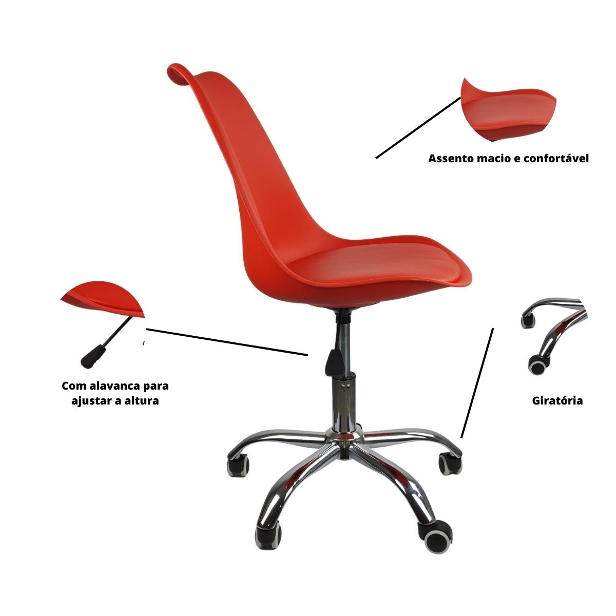 Kit 2 Cadeiras Office Rodizio Giratória Saarinen Vermelho