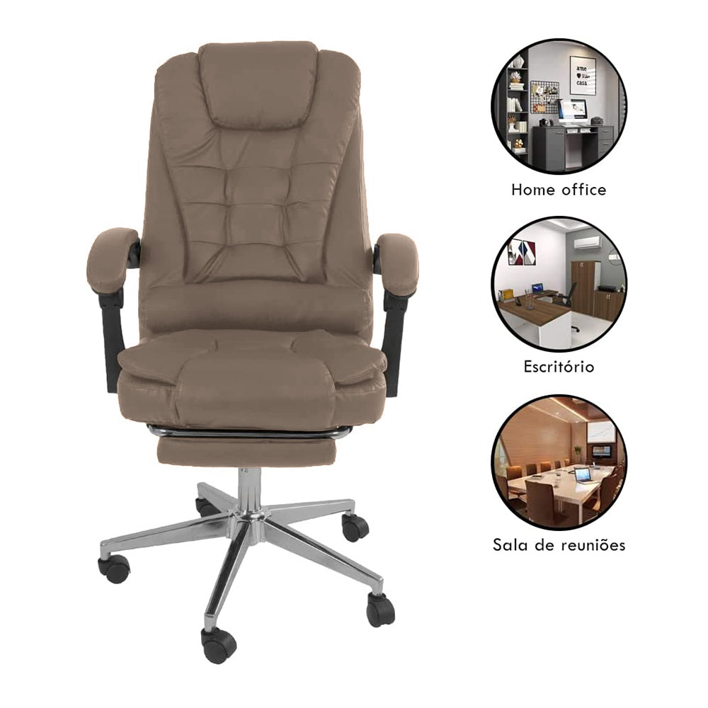 Kit 2 Cadeiras Presidente Ergonômica Apoio Para Pés - Bege