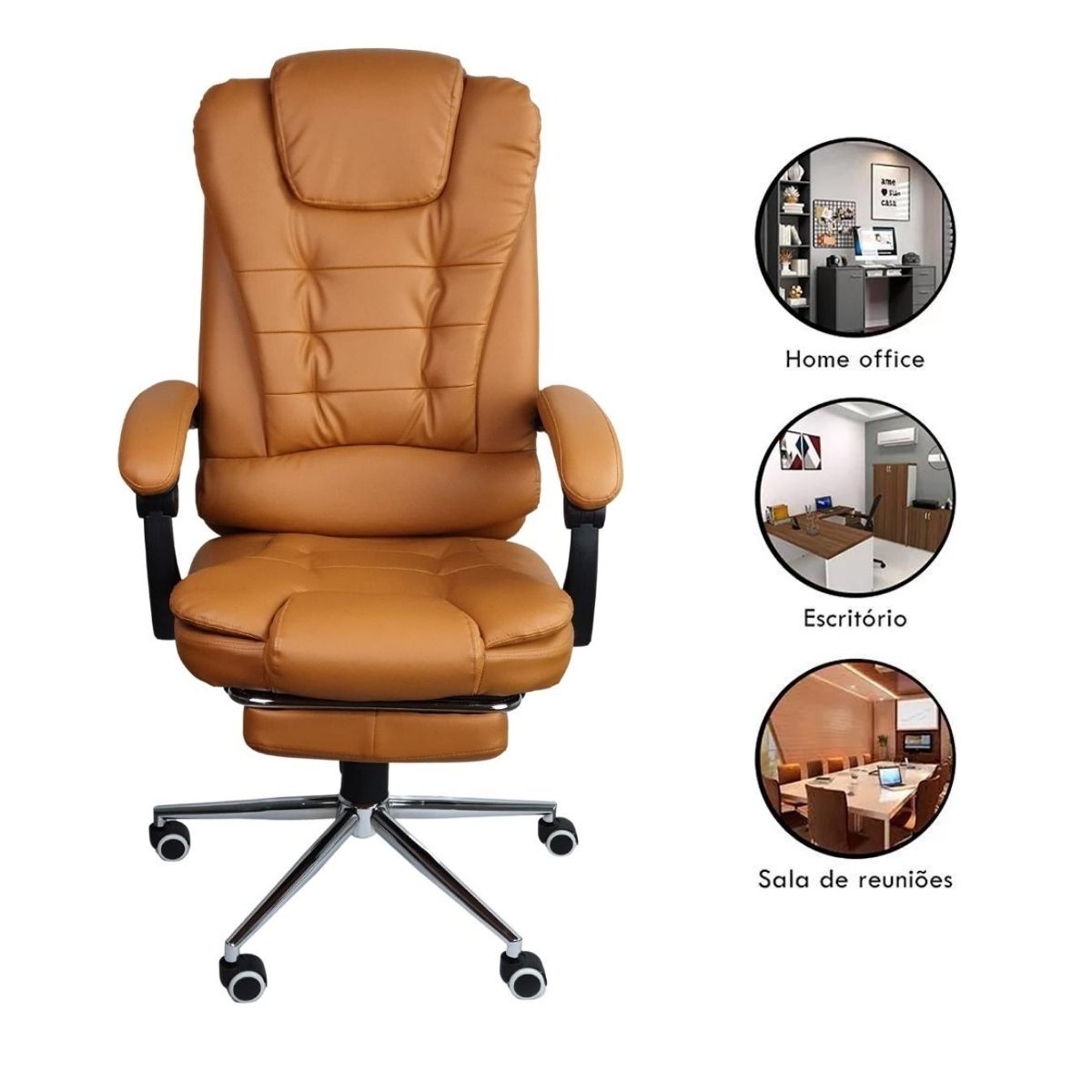 Kit 2 Cadeiras Presidente Ergonômica Apoio Para Pés - Marrom