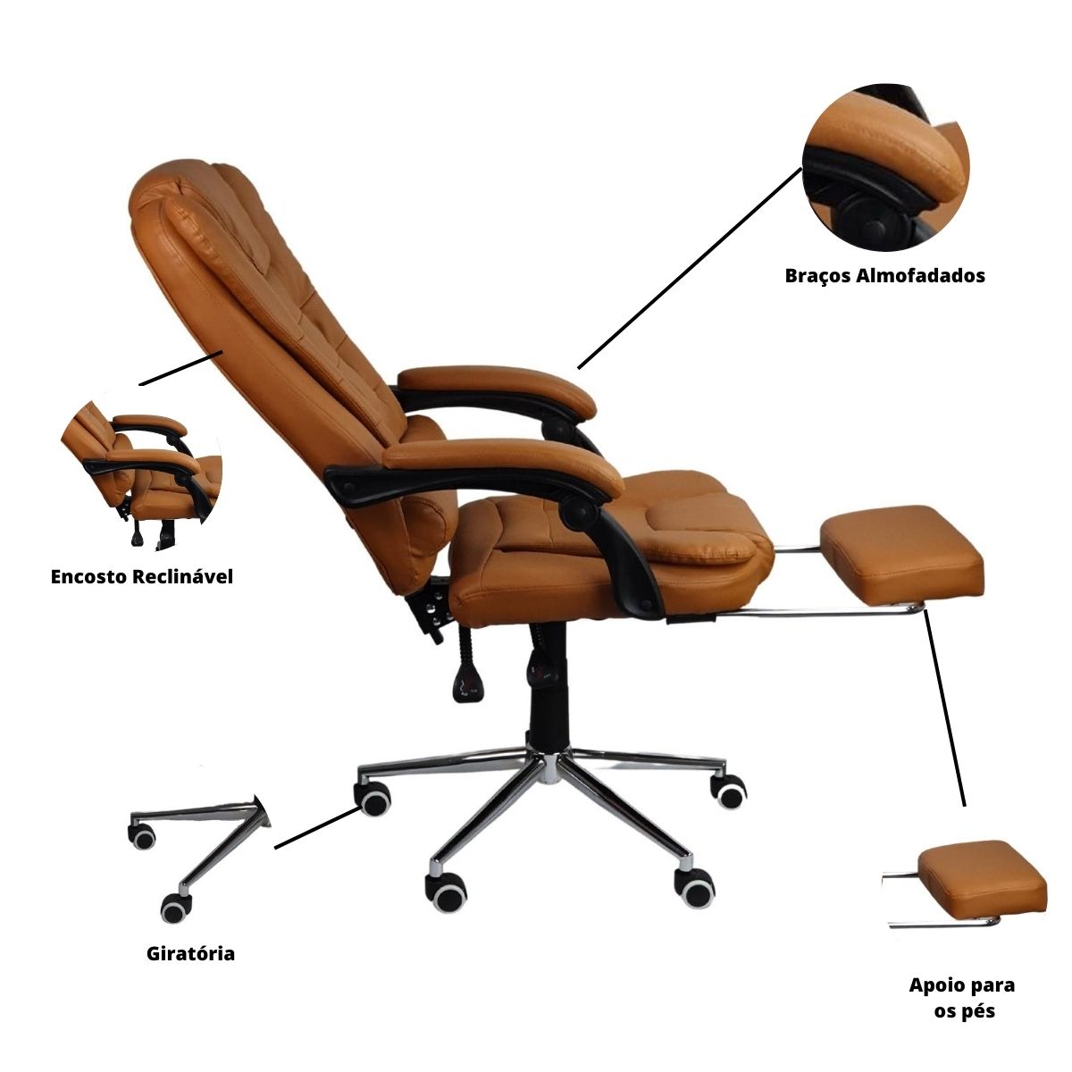 Kit 2 Cadeiras Presidente Ergonômica Apoio Para Pés - Marrom