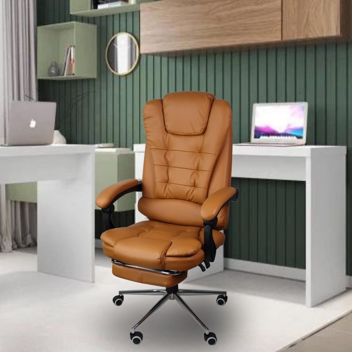 Kit 2 Cadeiras Presidente Ergonômica Apoio Para Pés - Marrom