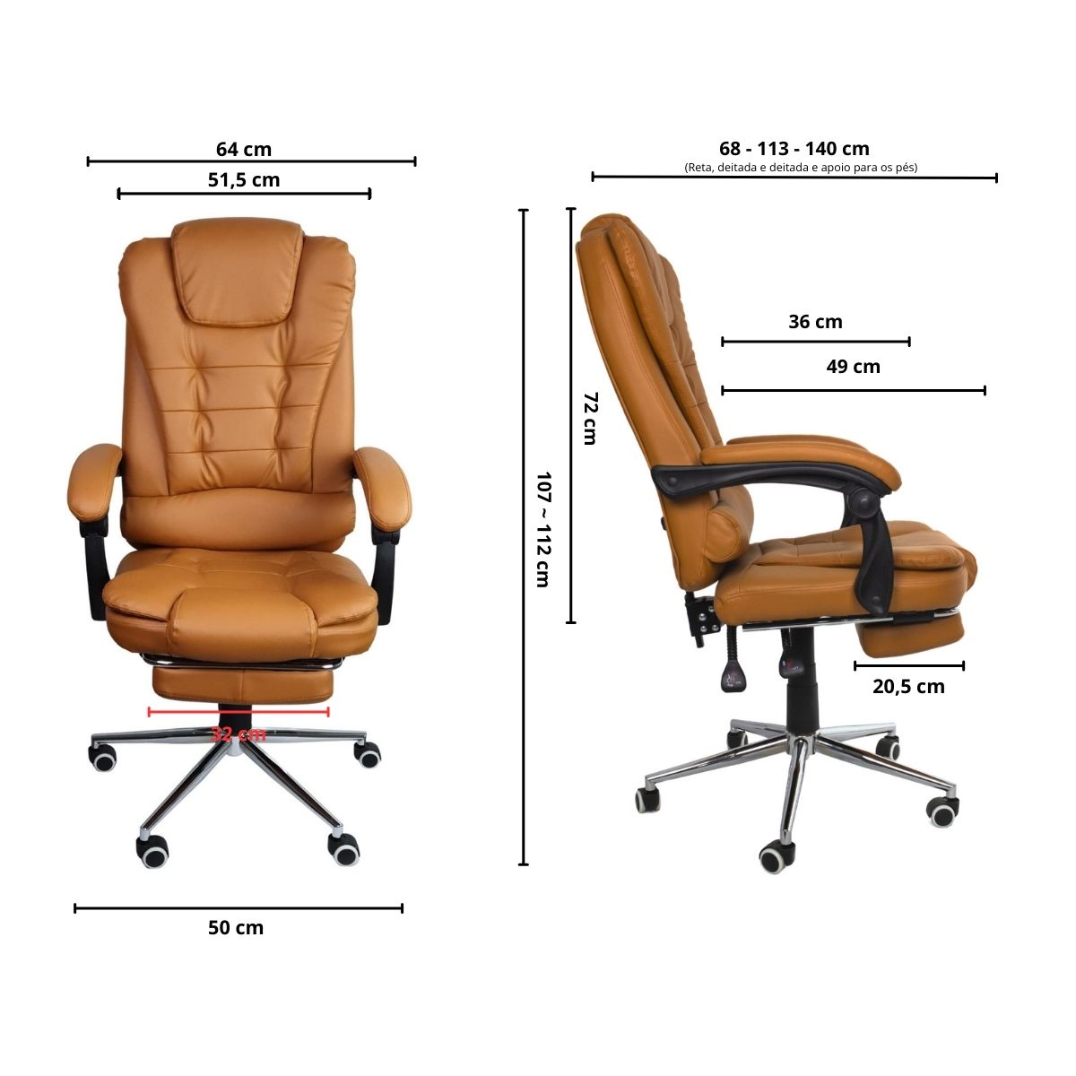 Kit 2 Cadeiras Presidente Ergonômica Apoio Para Pés - Marrom