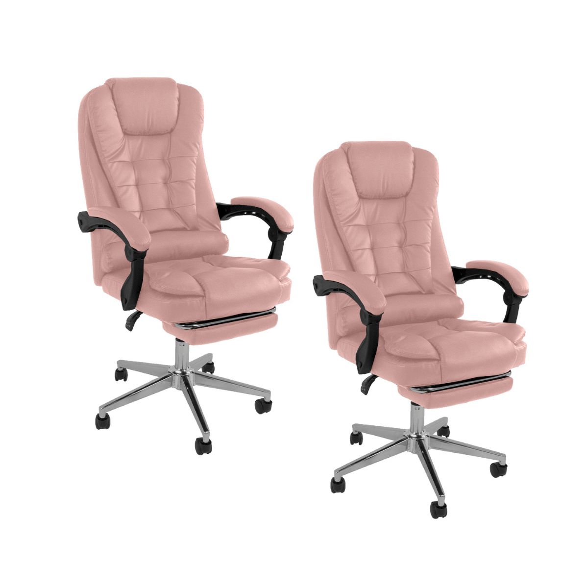 Kit 2 Cadeiras Presidente Ergonômica Apoio Para Pés - Rosa