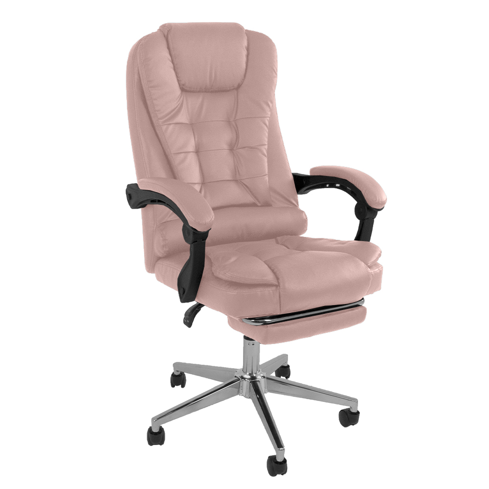 Kit 2 Cadeiras Presidente Ergonômica Apoio Para Pés - Rosa
