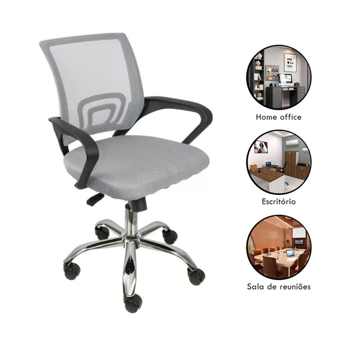 Kit 2 Cadeiras de Escritório Begonia Mesh Ergonômico Cinza