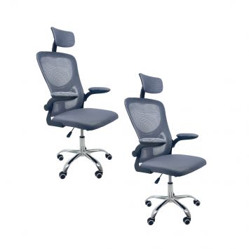 Kit 2 Cadeiras de Escritório Diretor Oficial Vegas com apoio Cinza Preto