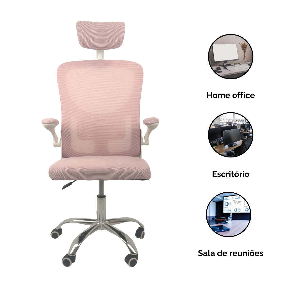 Kit 2 Cadeiras de Escritório Diretor Oficial Vegas com apoio Rosa Branco