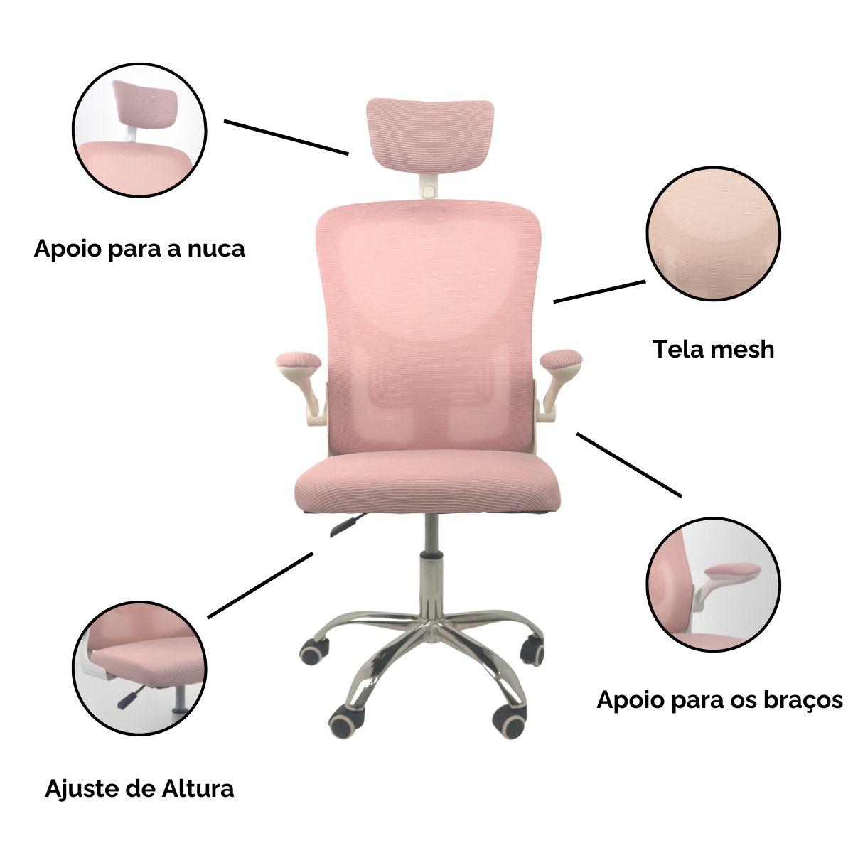 Kit 2 Cadeiras de Escritório Diretor Oficial Vegas com apoio Rosa Branco