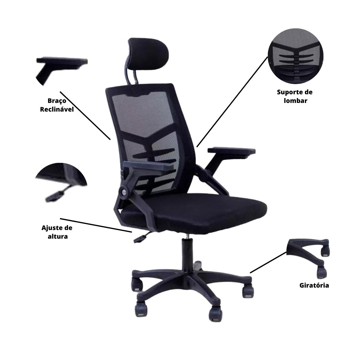 Kit 2 Cadeiras de Escritório Diretor Relax Ergonômica Preto