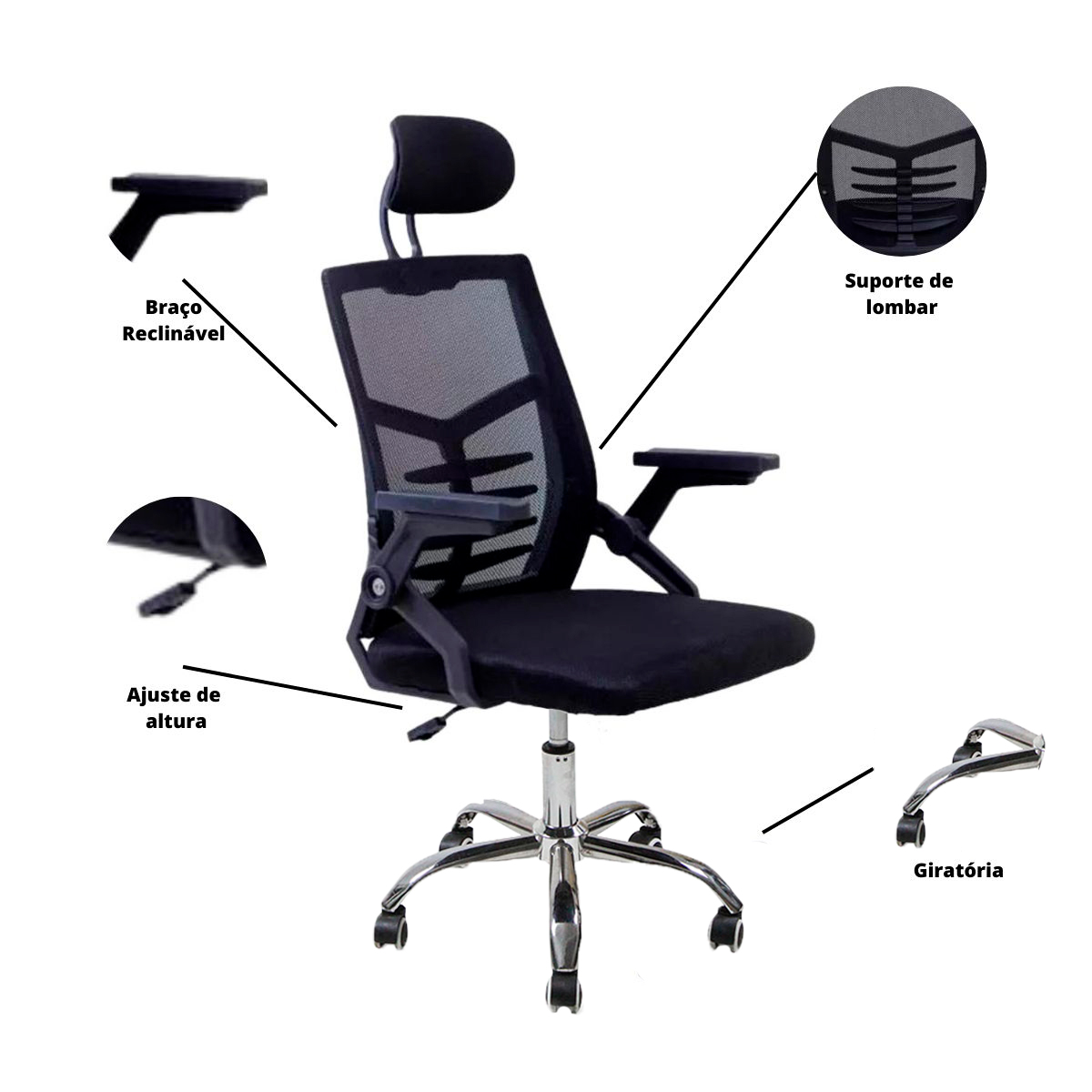 Kit 2 Cadeiras de Escritório Diretor Relax Ergonômica Preto