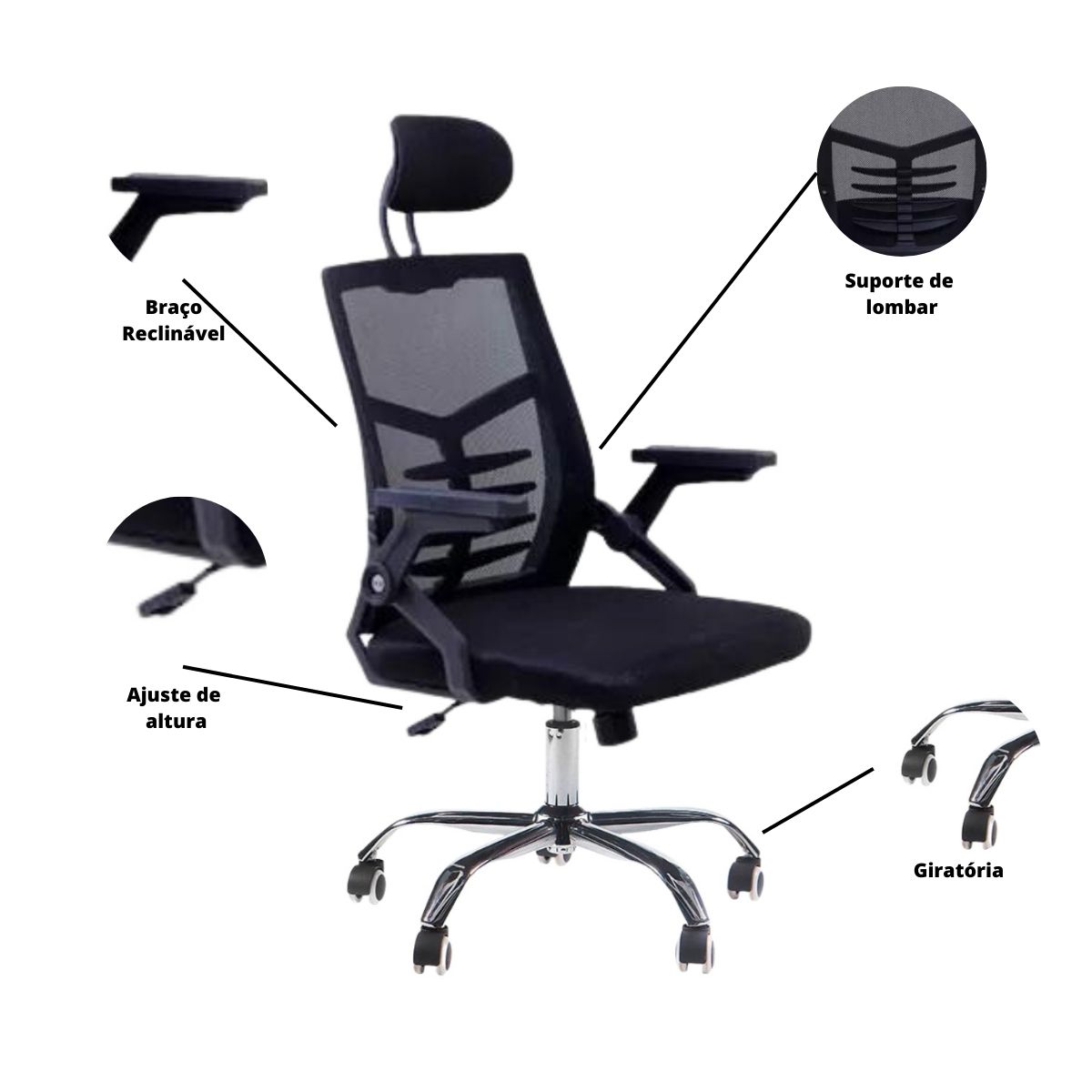 Kit 2 Cadeiras de Escritório Diretor Relax Ergonômica Preto