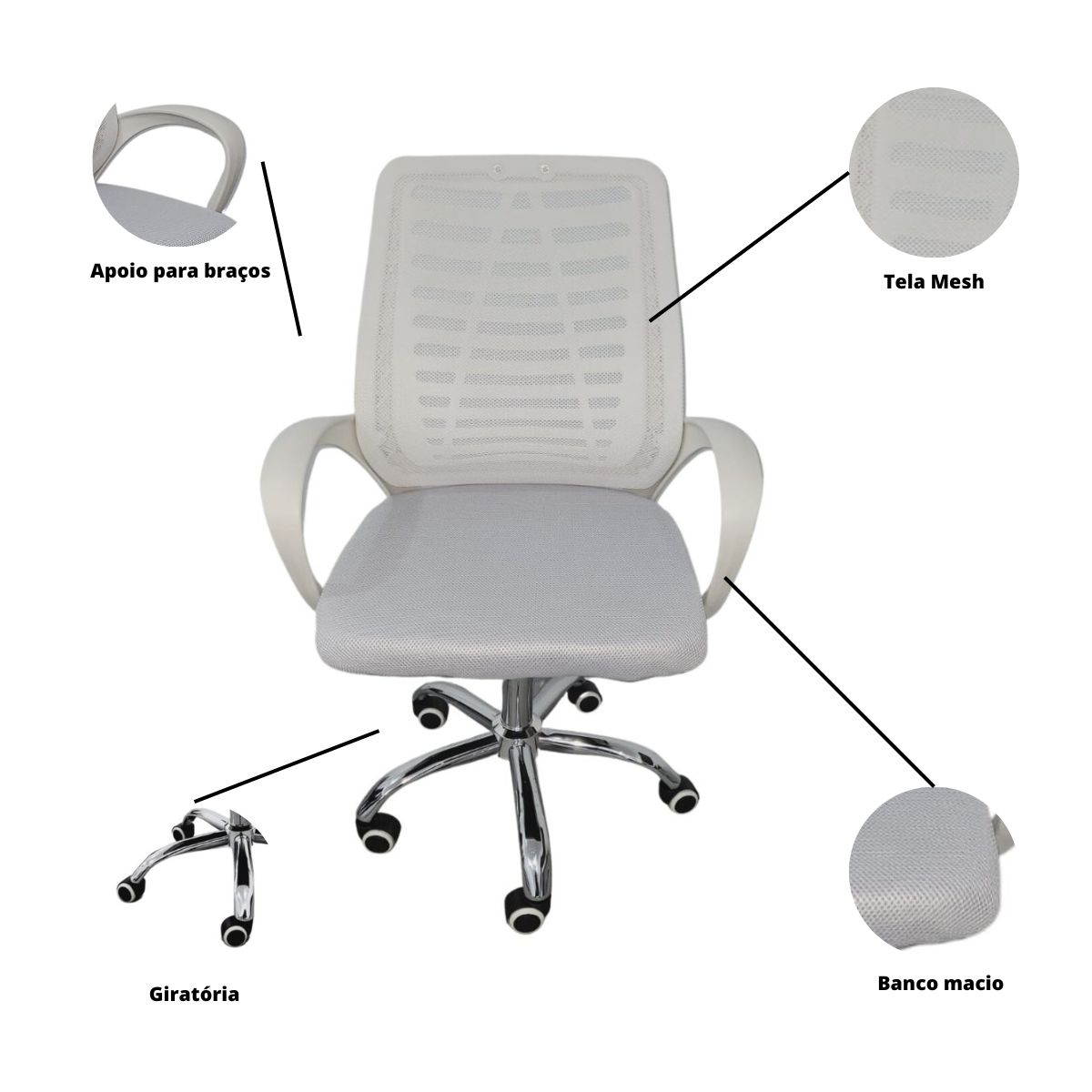 Kit 2 Cadeiras de Escritório Esteirinha Tela Mesh Branco