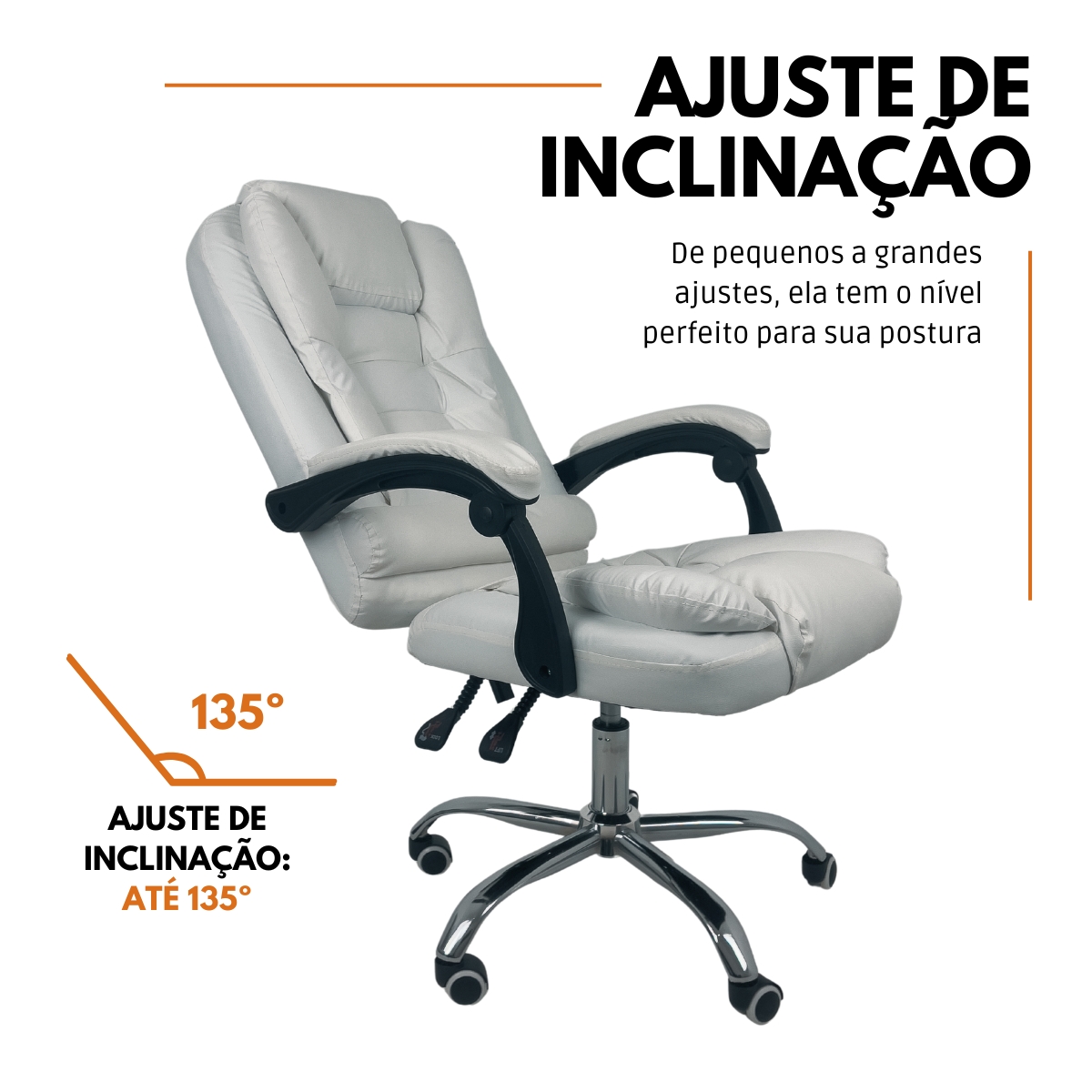 Kit 2 Cadeiras de Escritório Presidente Soft Reclinável Ergonômica Branco