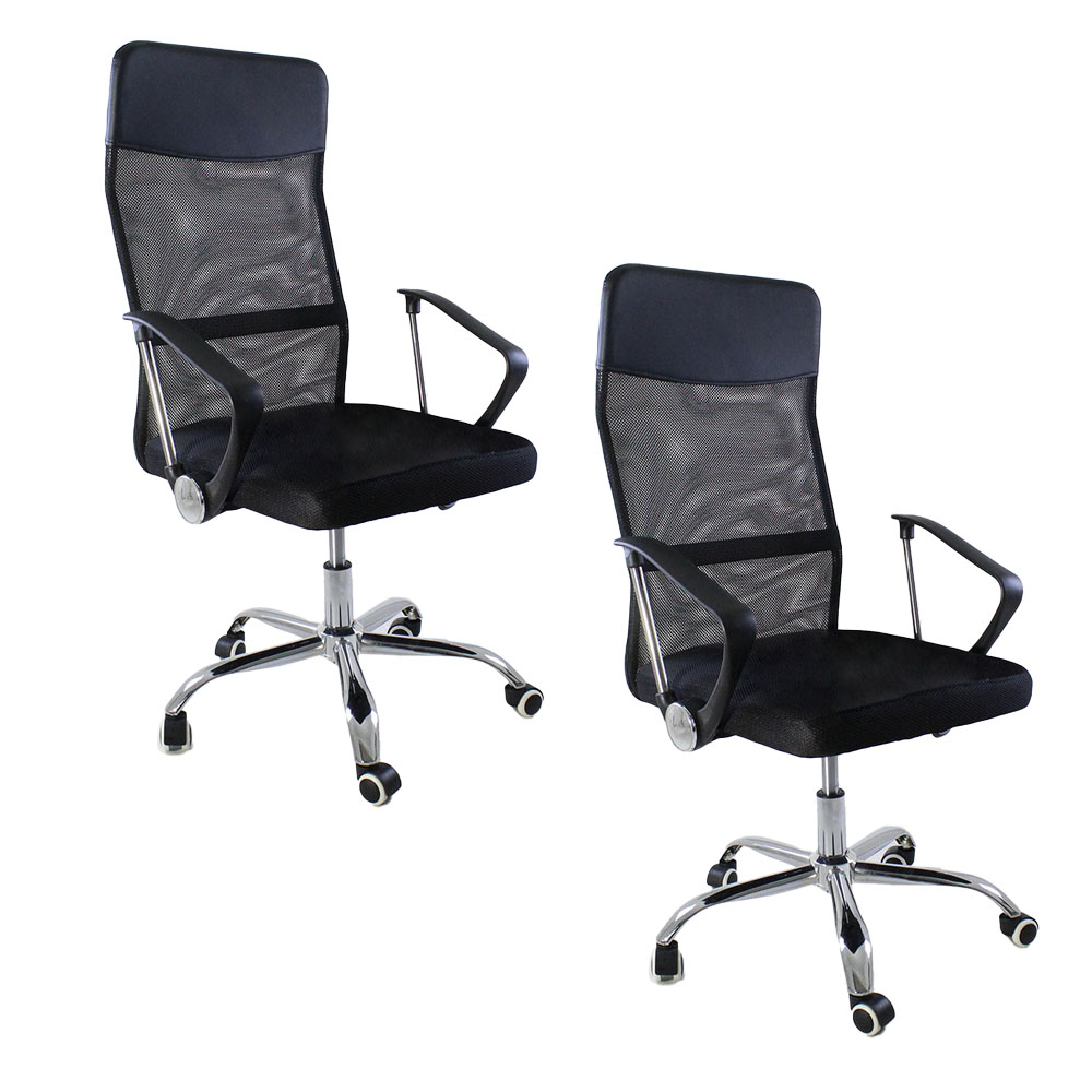 Kit 2 Cadeiras de Escritorio Nagano Tela Mesh Ergonômica - Preto