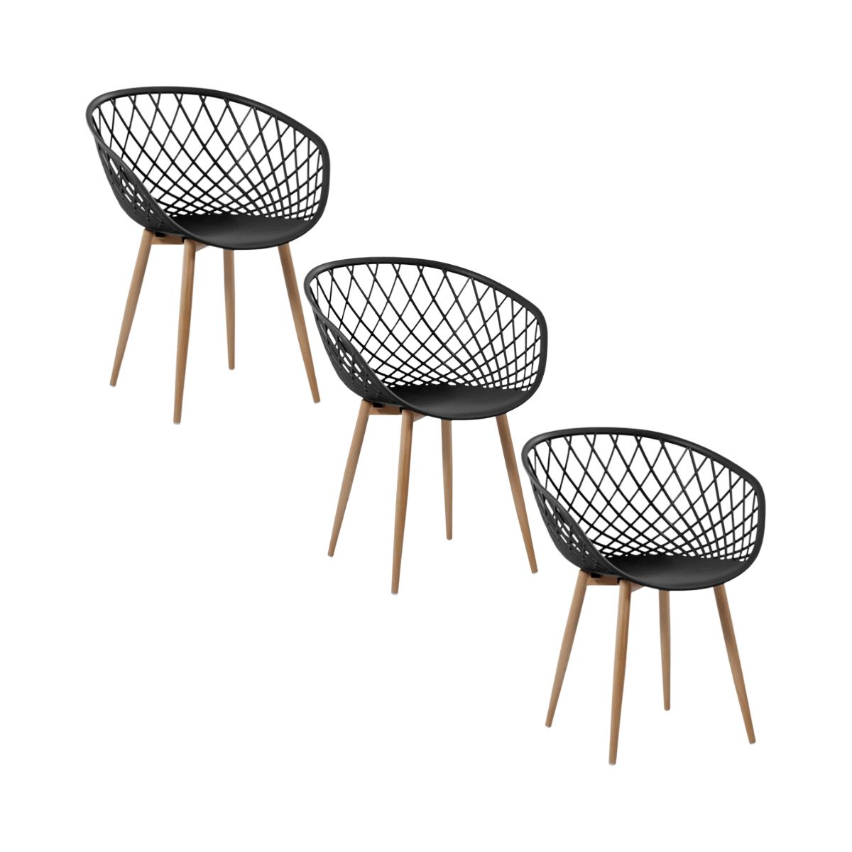 Kit 3 Cadeiras Clarice Nest Wood Com Apoio de Braço Preto