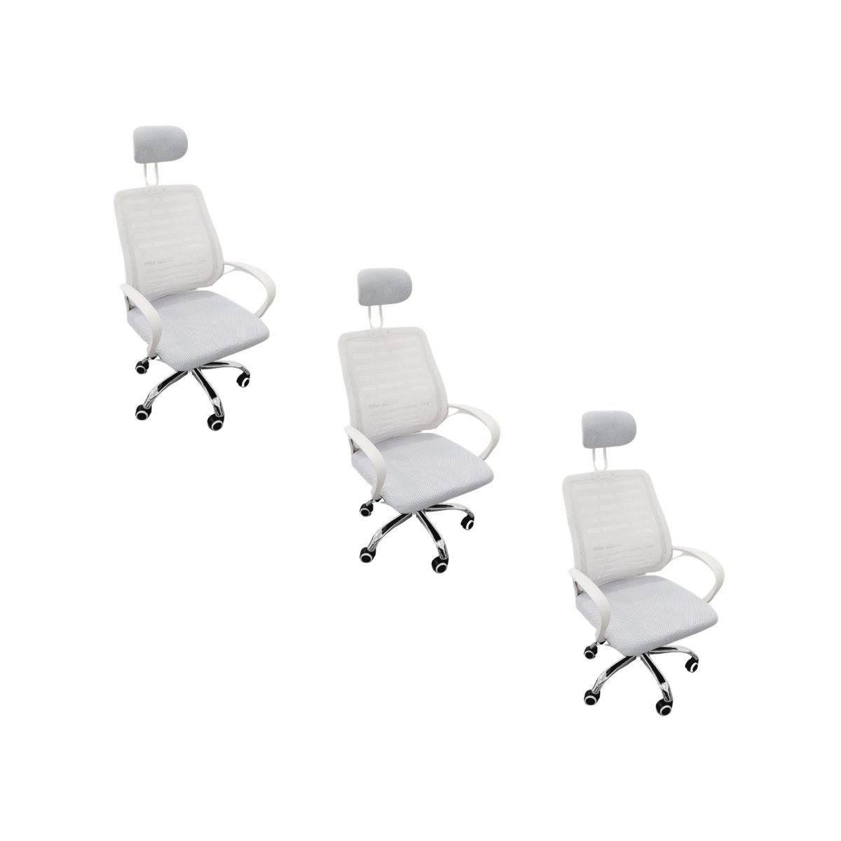 Kit 3 Cadeiras Escritório Diretor Mesh Encosto Cabeça Branco