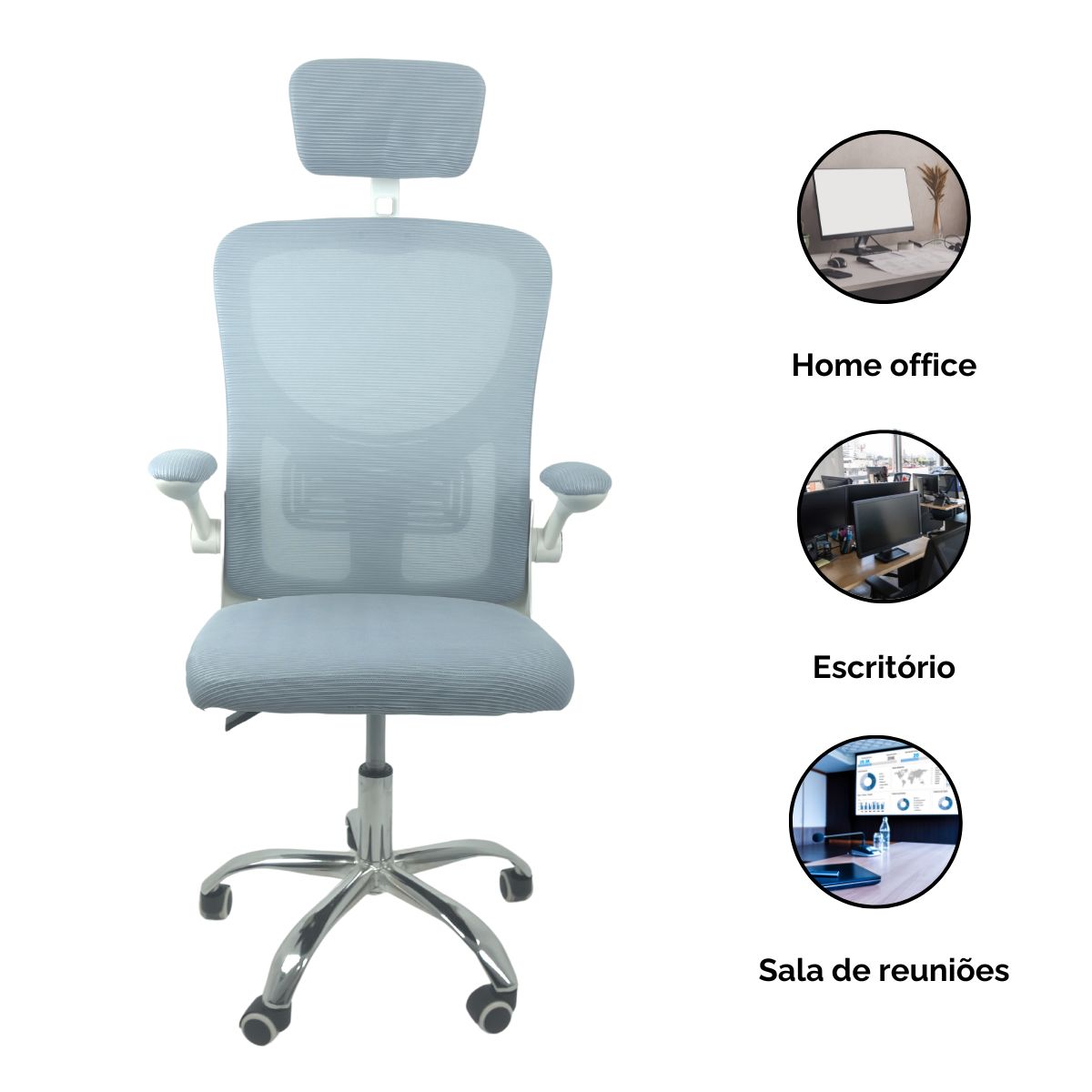 Kit 3 Cadeiras de Escritório Diretor Oficial Vegas com apoio Azul Branco