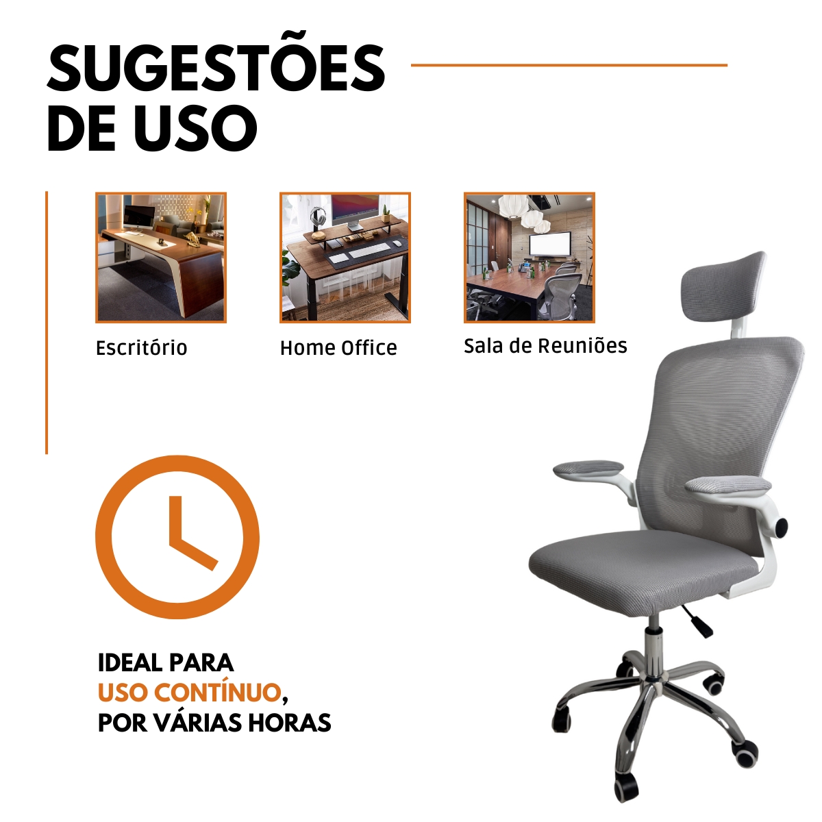 Kit 3 Cadeiras de Escritório Diretor Oficial Vegas com apoio Cinza Branco