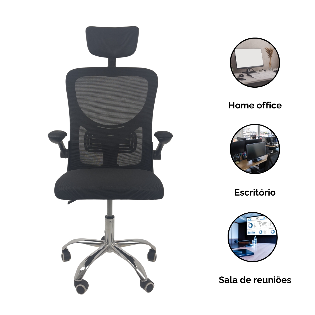 Kit 3 Cadeiras de Escritório Diretor Oficial Vegas com apoio Preto