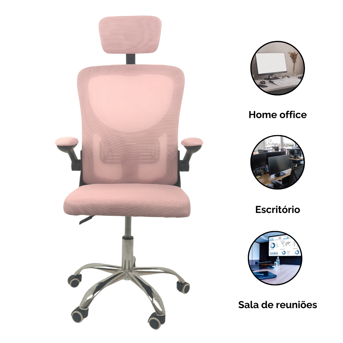 Kit 3 Cadeiras de Escritório Diretor Oficial Vegas com apoio Rosa Preto