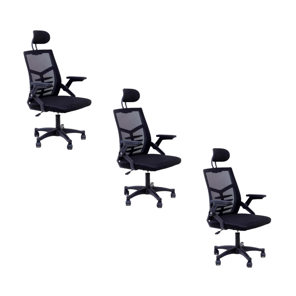 Kit 3 Cadeiras de Escritório Diretor Relax Ergonômica Preto