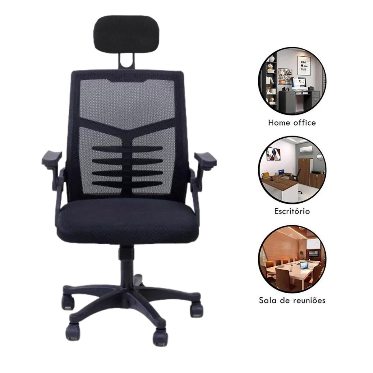 Kit 3 Cadeiras de Escritório Diretor Relax Ergonômica Preto