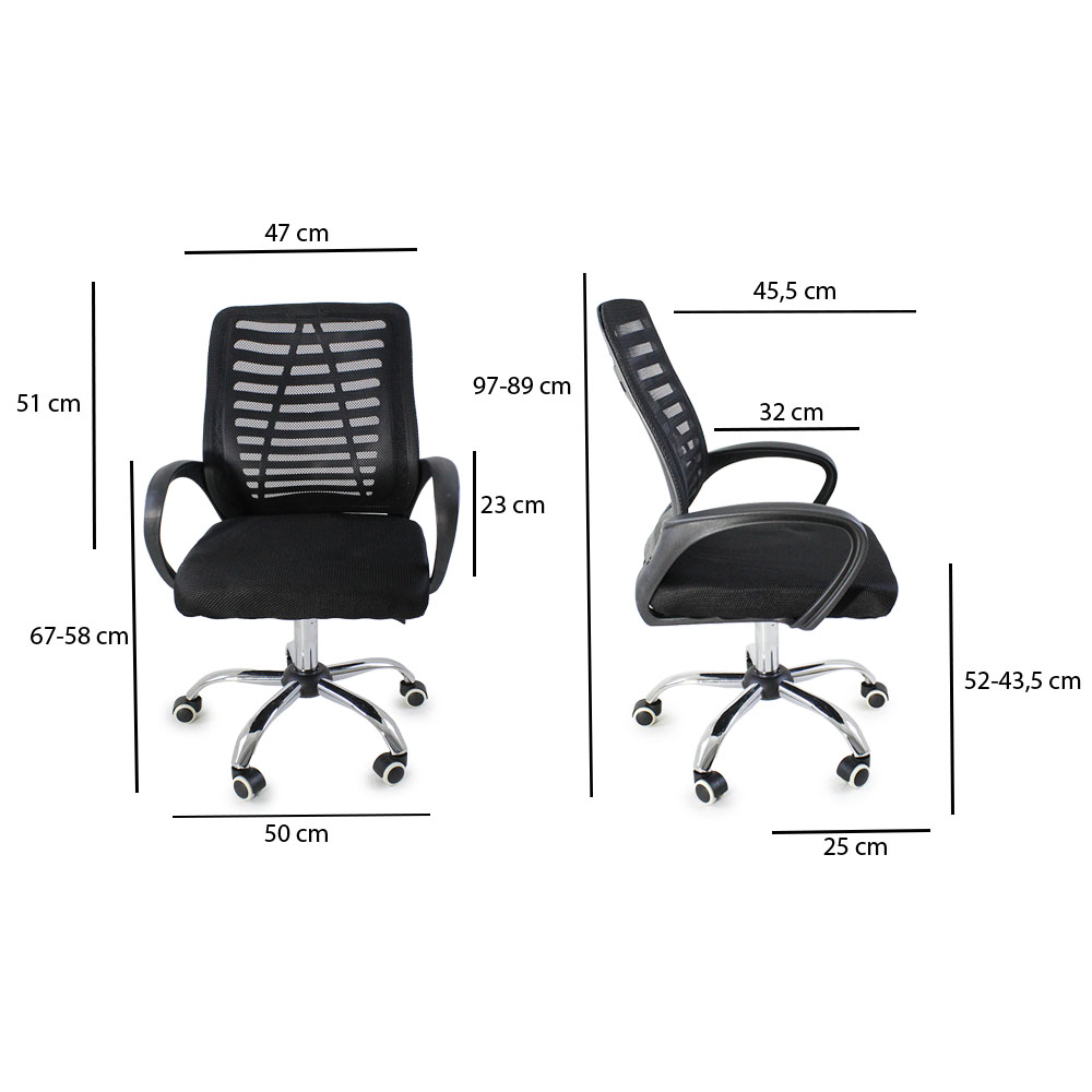 Kit 3 Cadeiras de Escritorio Esteirinha Mesh Ergonomica - Preto