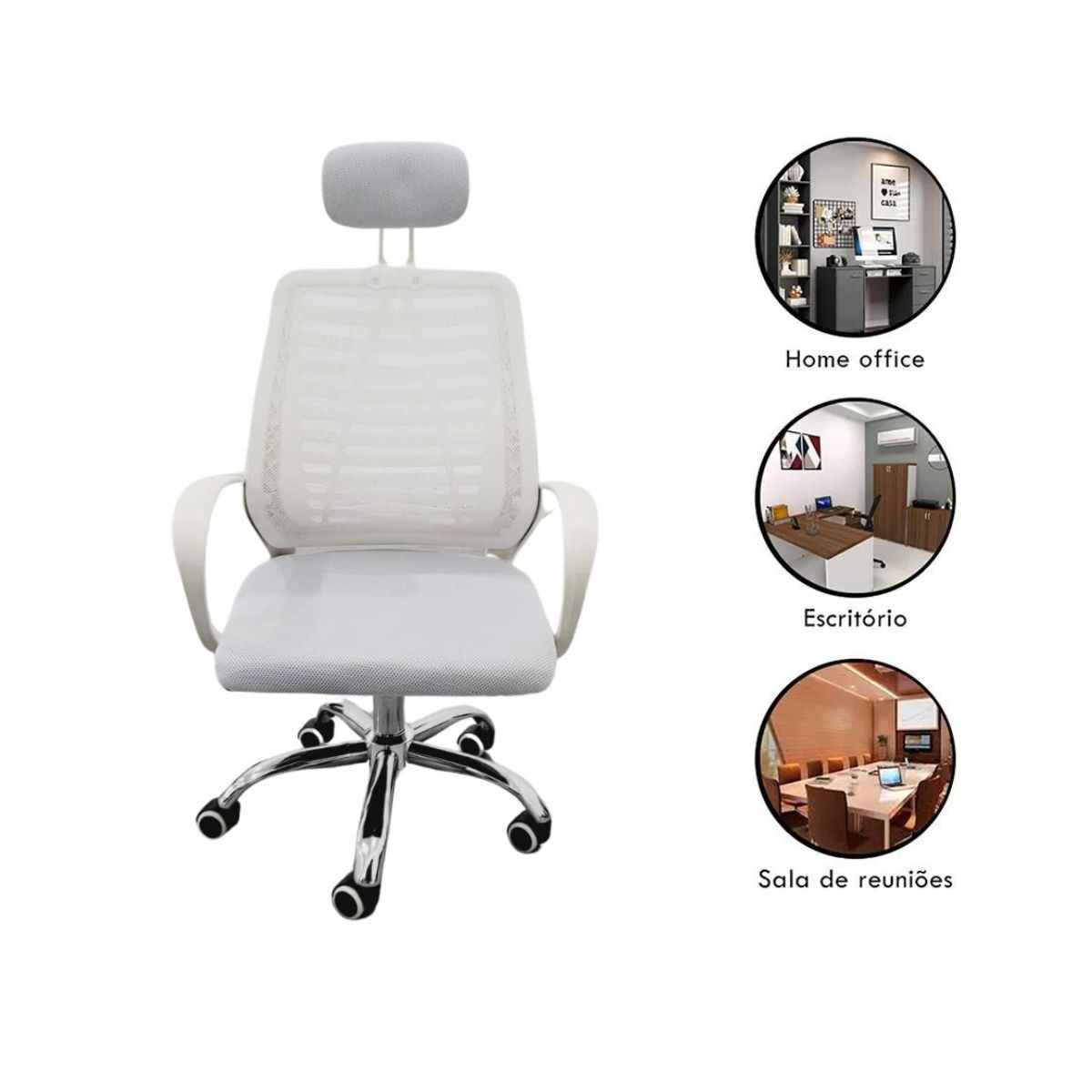 Kit 3 Cadeiras de Escritorio Esteirinha Tela Mesh Branco