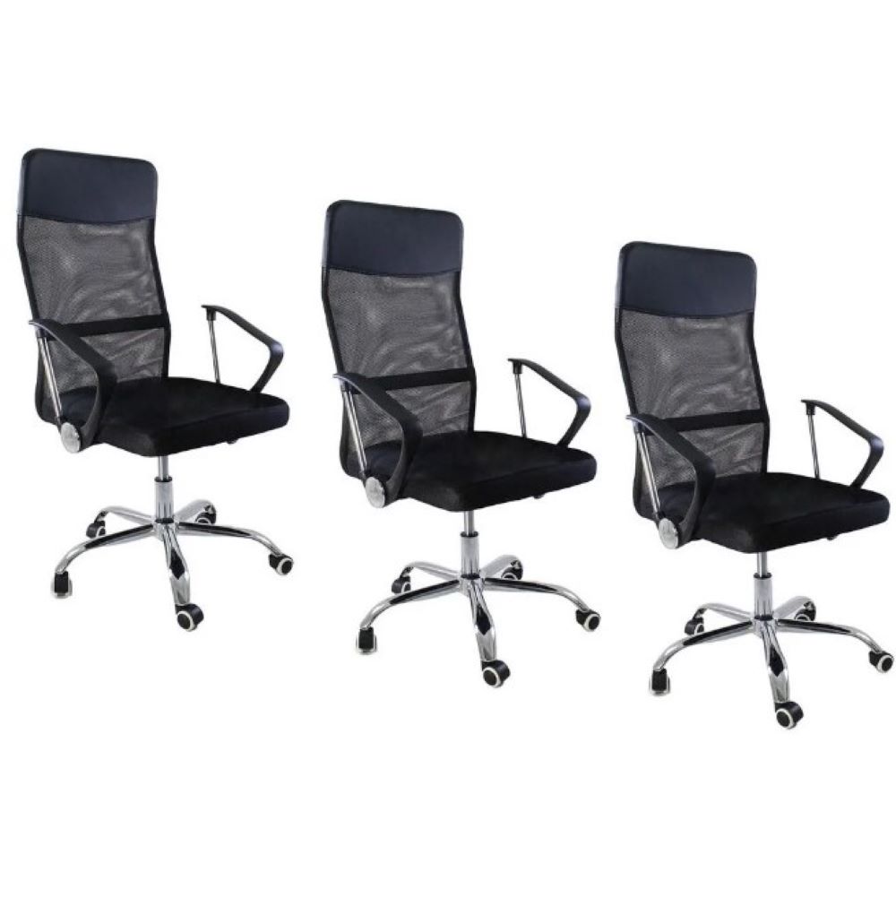 Kit 3 Cadeiras de Escritorio Nagano Tela Mesh Ergonômica - Preto