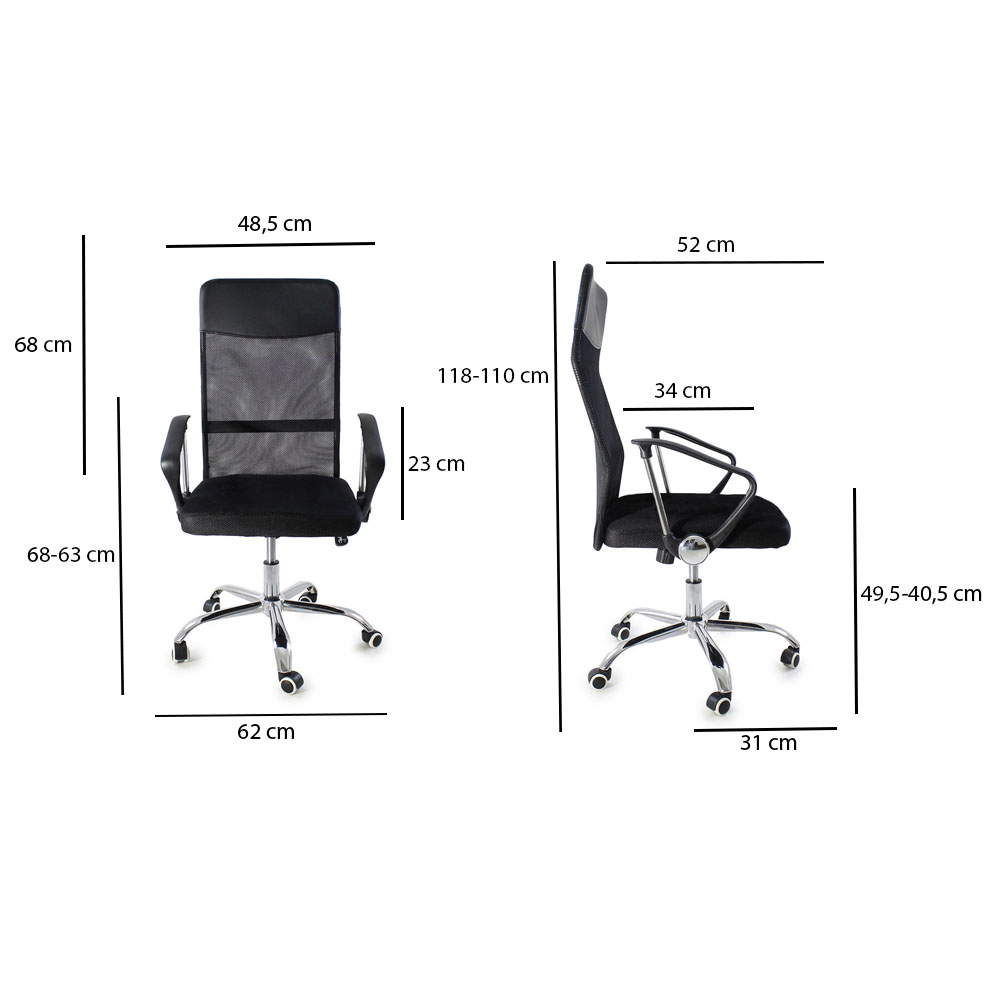 Kit 3 Cadeiras de Escritorio Nagano Tela Mesh Ergonômica - Preto